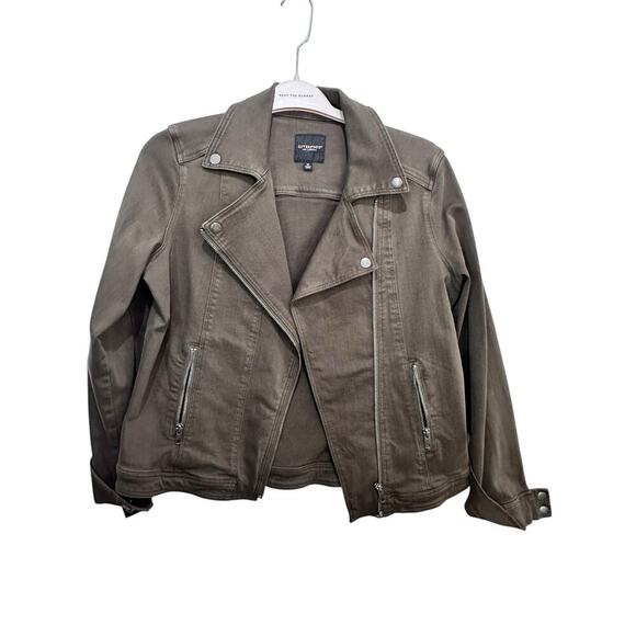 Liverpool Los Angeles Women's Olive Night Bradford Moto Denim Jacket Size Medium - Picture 1 of 8